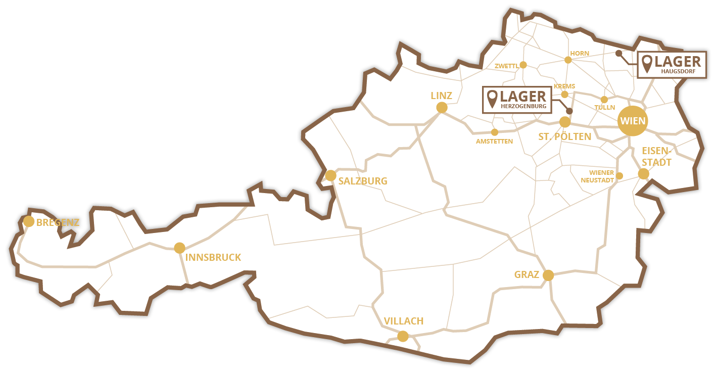 Österreichkarte mit Abhollager Herzogenburg